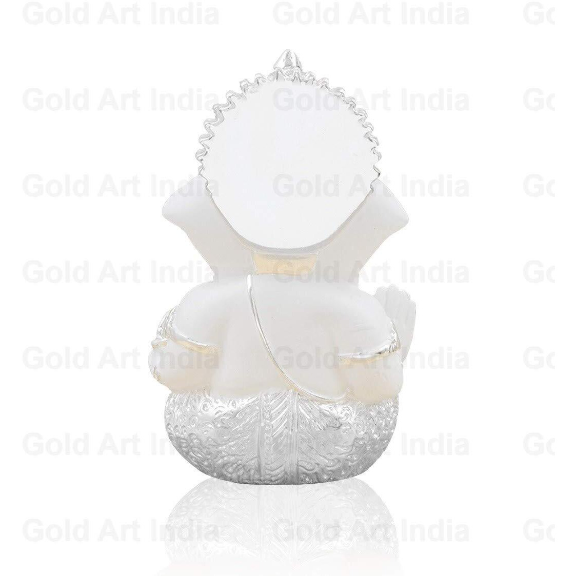 Gold Art India Silver Finish Ganesh Idol For Car Dashboard Ganesha Murti Ganpati Idol For Home Decor Puja Lord Ganesh Statue Gift For Office Desk Puja Room Figurine