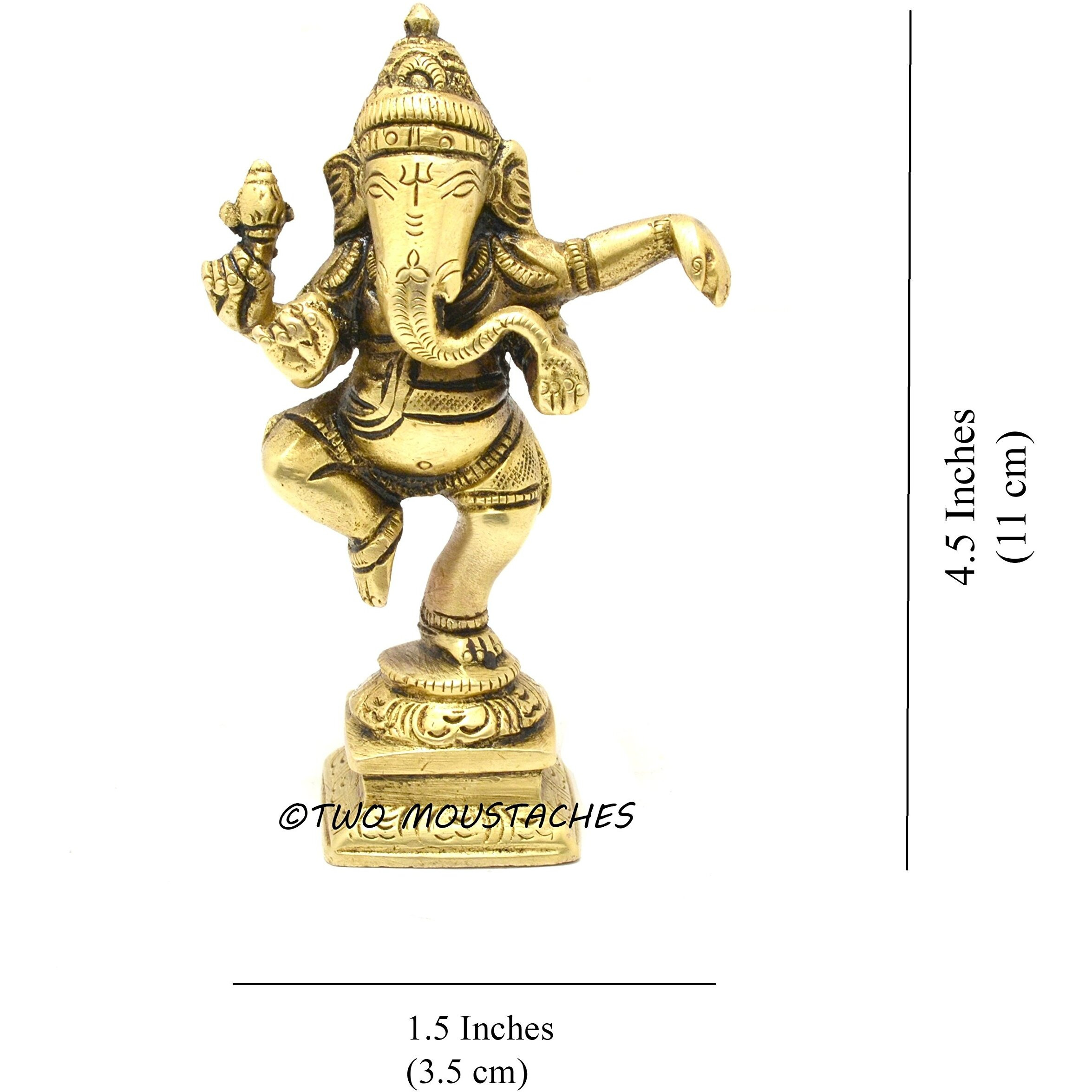 Two Moustaches Brass Dancing Ganesha Idol Antique Yellow | Home Decor |