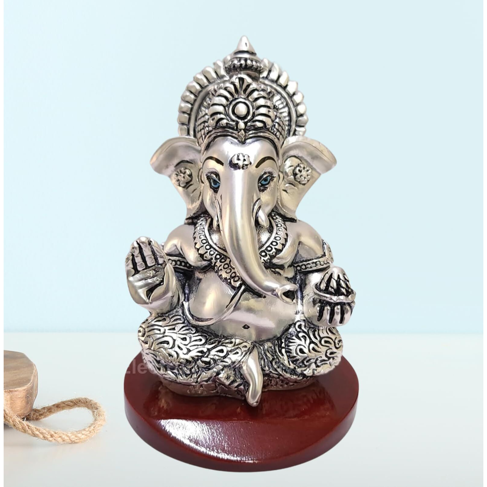 Electrum Kala Udyam Ganesha on MDF Base | 999 Silver Plated | Ganesha idol for Home Decor, Ganpati murti for Car Dashboard & Ganesh statue for Gifting | 3.5 inch(MUKUTSILVERANTIQUEMDF)