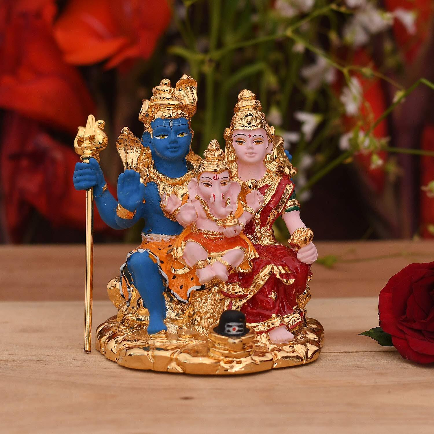 Collectible India Lord Shiv Parivar Idol Shiv Ganesha Showpiece - God Shiv Parvati Ganesh Shiva Idols Sculpture Murti (Size 3.5 x 2 Inches).