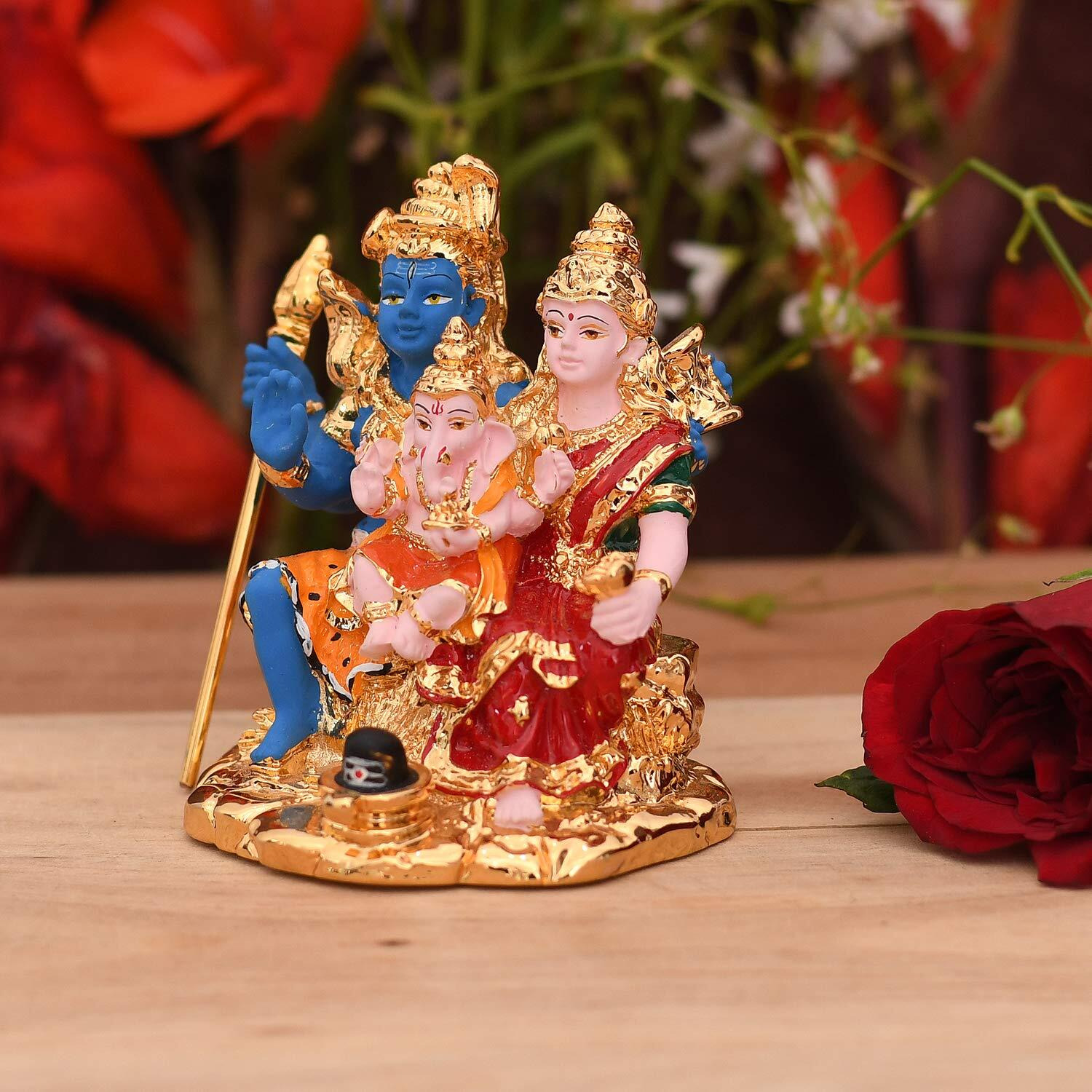 Collectible India Lord Shiv Parivar Idol Shiv Ganesha Showpiece - God Shiv Parvati Ganesh Shiva Idols Sculpture Murti (Size 3.5 x 2 Inches).