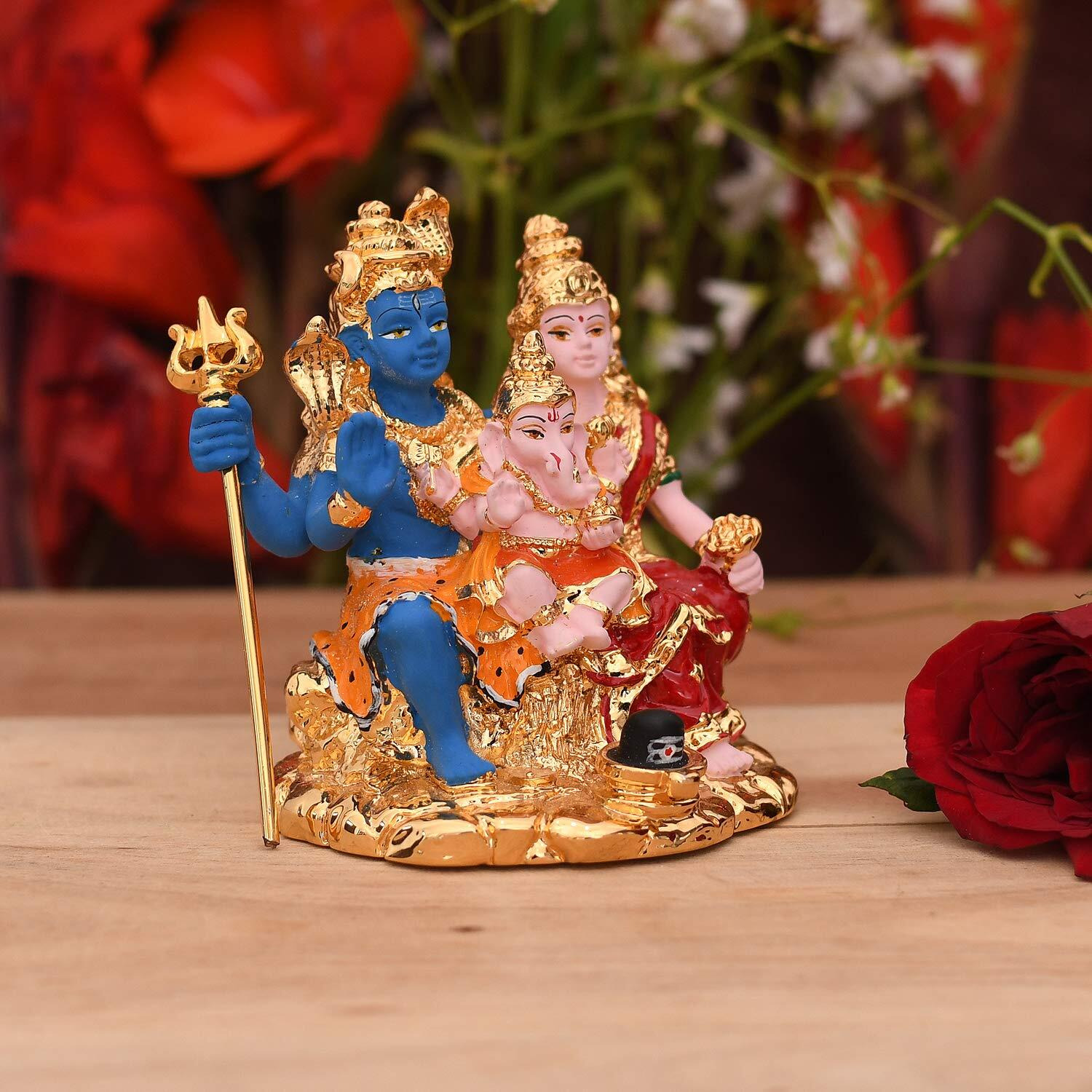 Collectible India Lord Shiv Parivar Idol Shiv Ganesha Showpiece - God Shiv Parvati Ganesh Shiva Idols Sculpture Murti (Size 3.5 x 2 Inches).