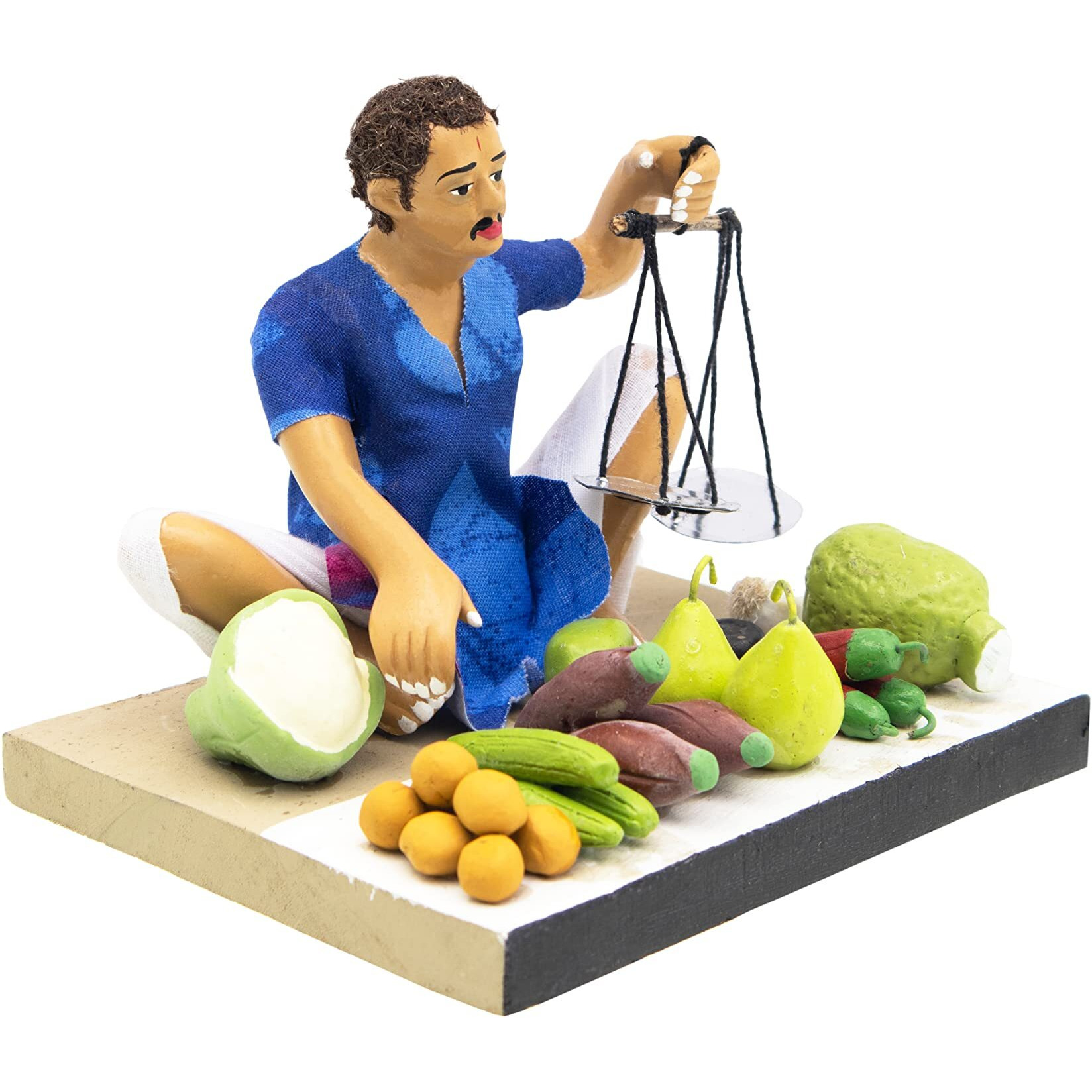 Niharika Collections Krishnanagar Handmade Clay Gift & Decor Sitting Human Figure Miniature Idol (Vegetable Seller-Basic)