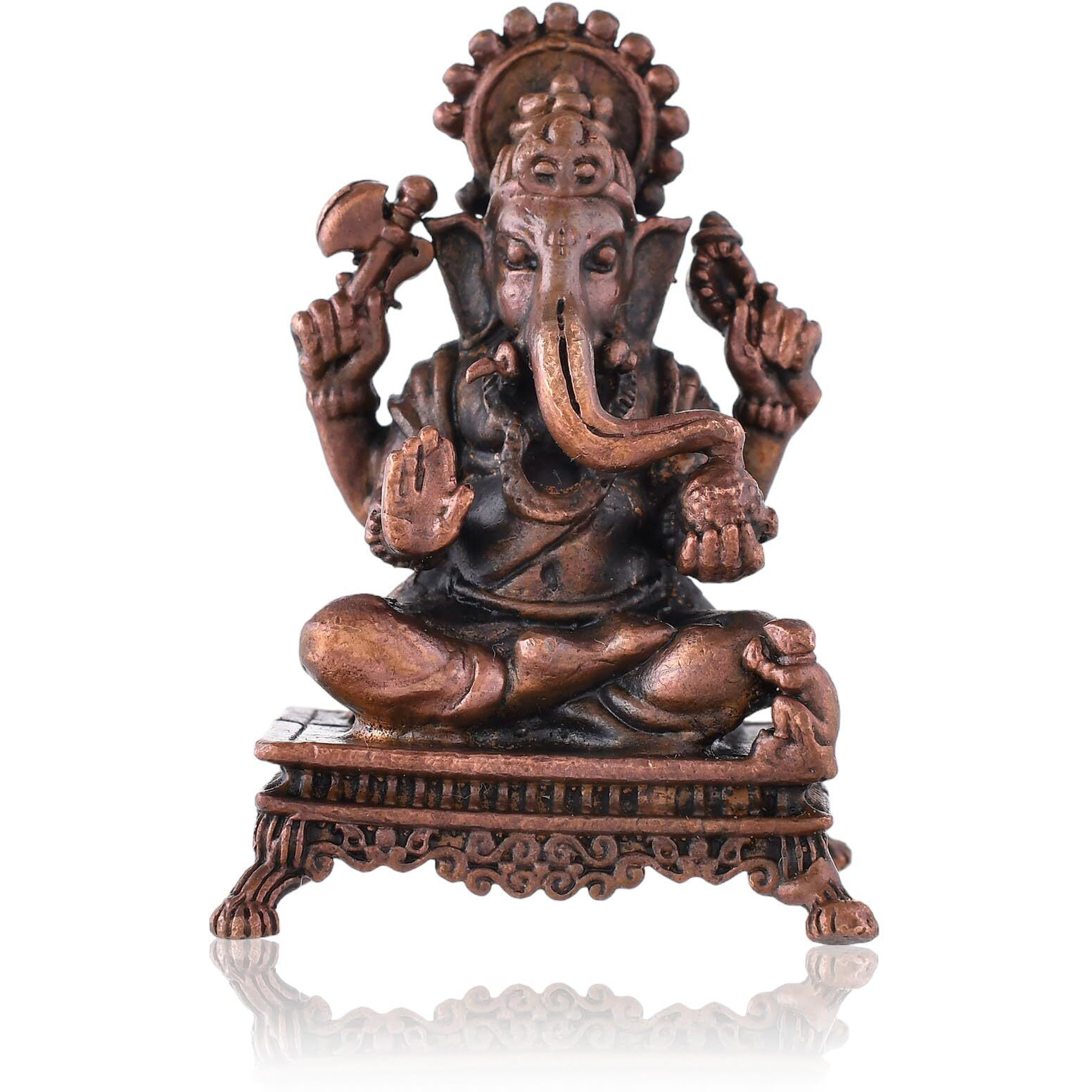 CraftVatika Copper Ganesh Idol - Copper Ganpati Statue - Tamba Murti Statue for Temple Home Office Entrance Decor Gift - Patina Antique Finish (5.5 CM Height)