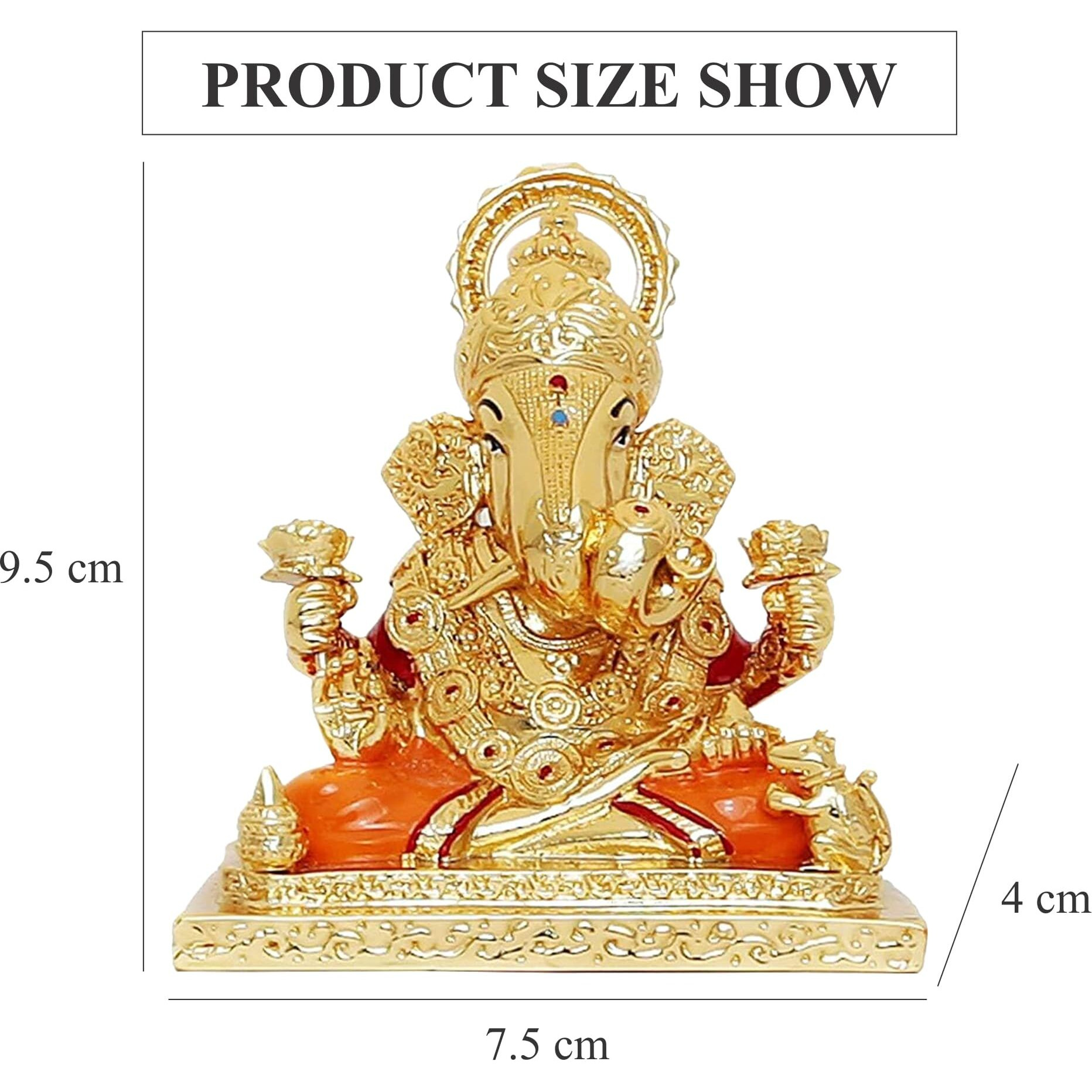 R P Collections Dagdusheth Ganesh Idols Gold Plated dagdusheth ganpati murti for Car Dashboard, Office Desk & Home 24k Gold Plated Ceramic (Gold)