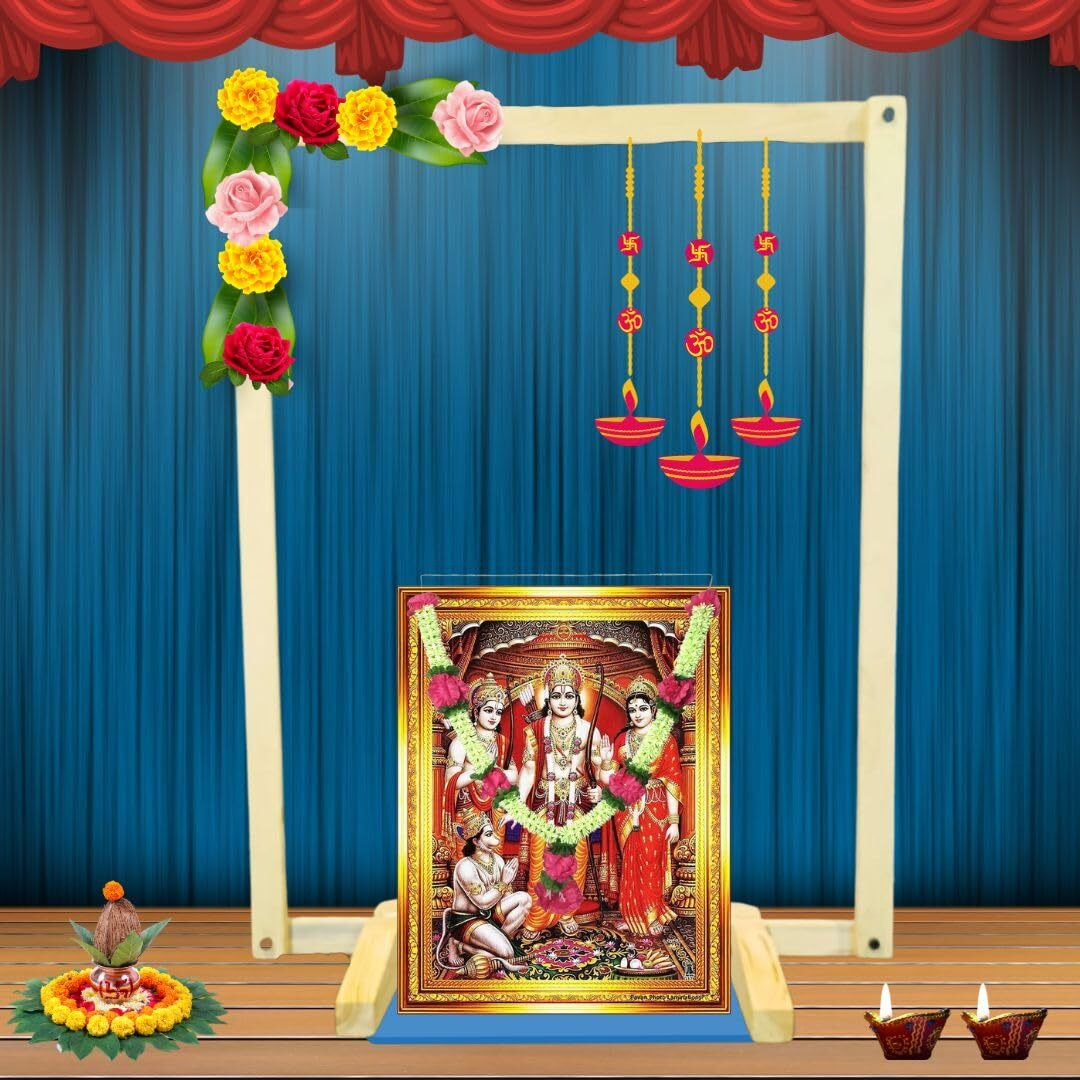 SATYAM KRAFT 1 Piece DIY Folding Wooden Mandap Backdrop for Home Mandir, Ganpati Pooja, Foldable Mandap with Screw, Office Pooja, Decoration for Ganpati, Ganesh chaturthi Backdrop(1 Set) (Style 1)