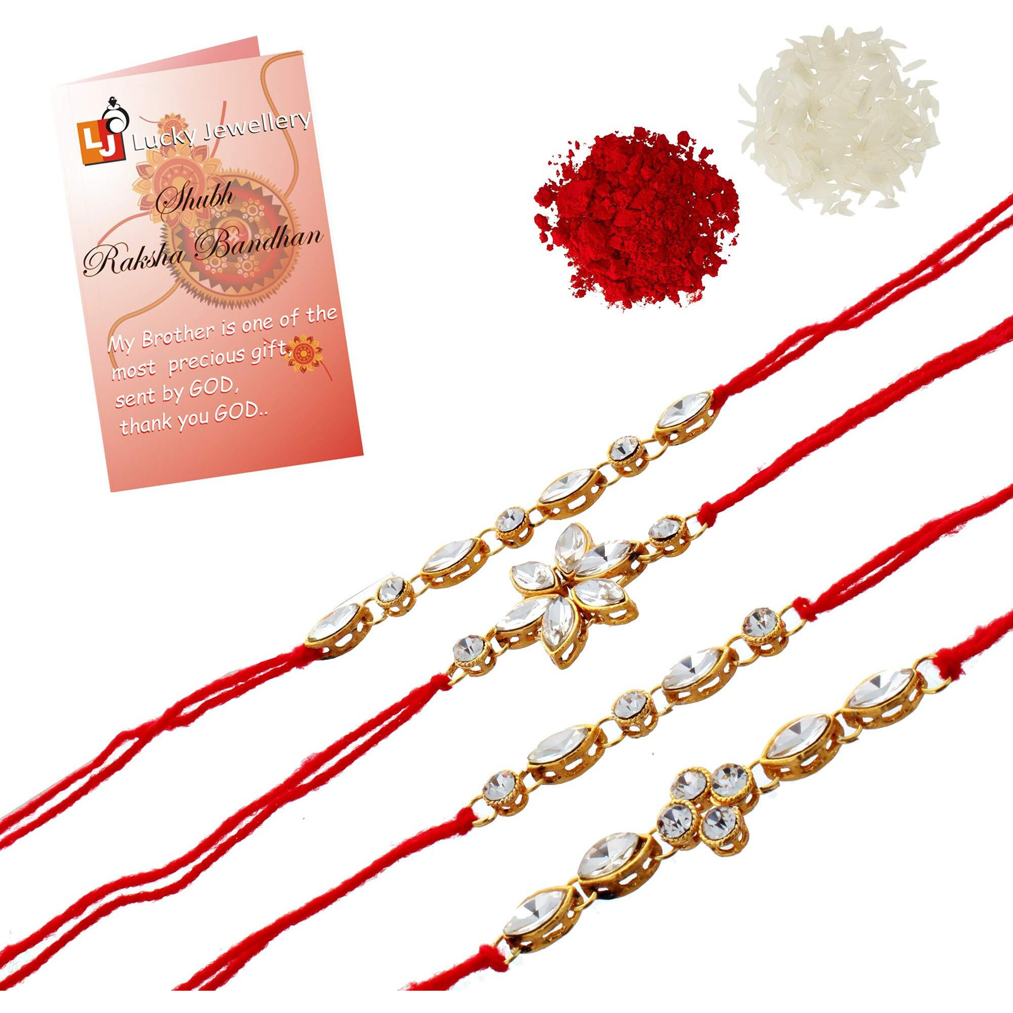 Lucky Jewellery Gold Plated with Cubic Zirconia Love Rakhi for Unisex Adult (White)