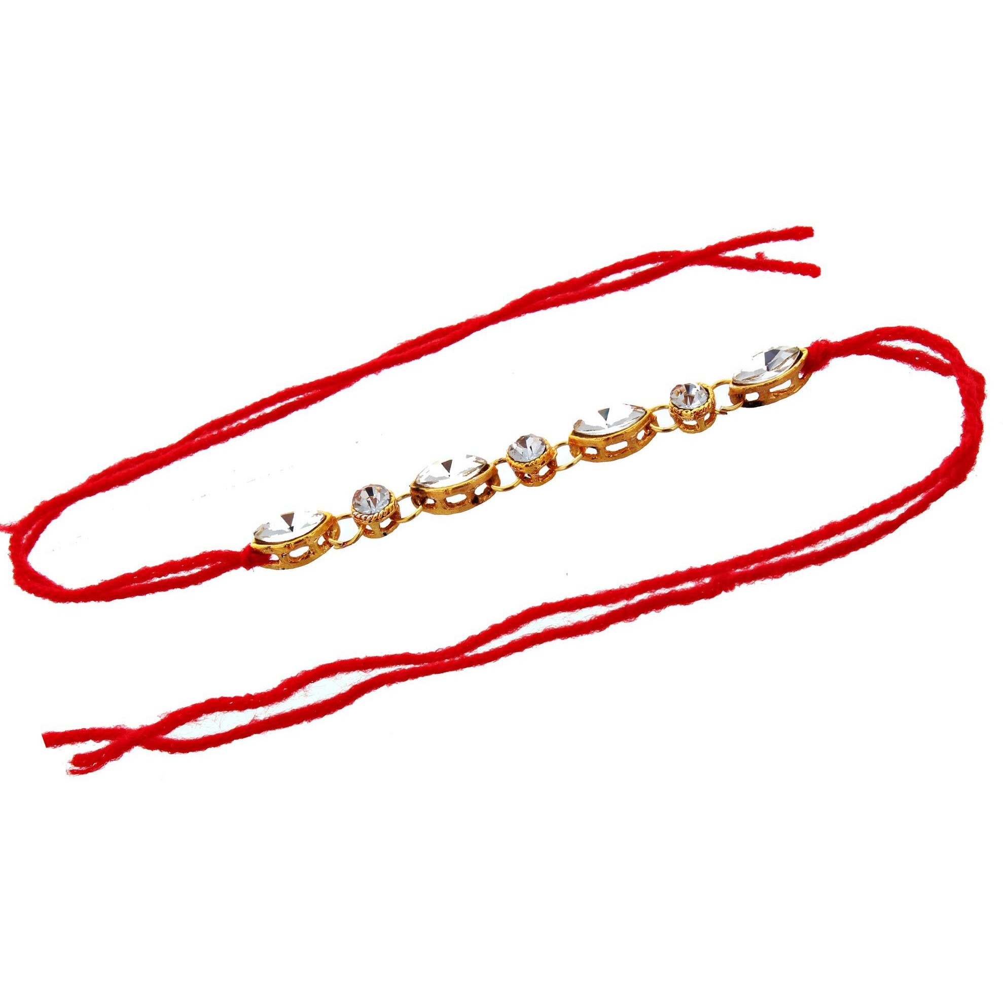 Lucky Jewellery Gold Plated with Cubic Zirconia Love Rakhi for Unisex Adult (White)