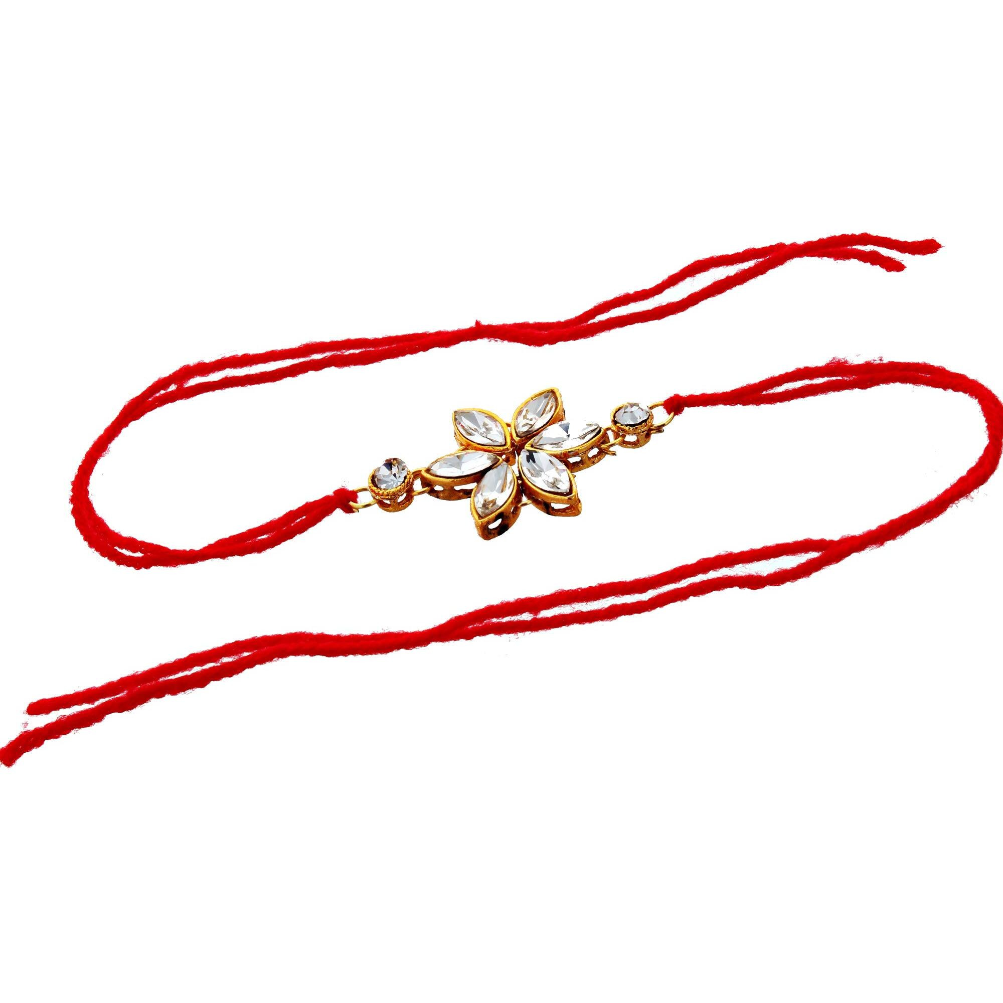 Lucky Jewellery Gold Plated with Cubic Zirconia Love Rakhi for Unisex Adult (White)