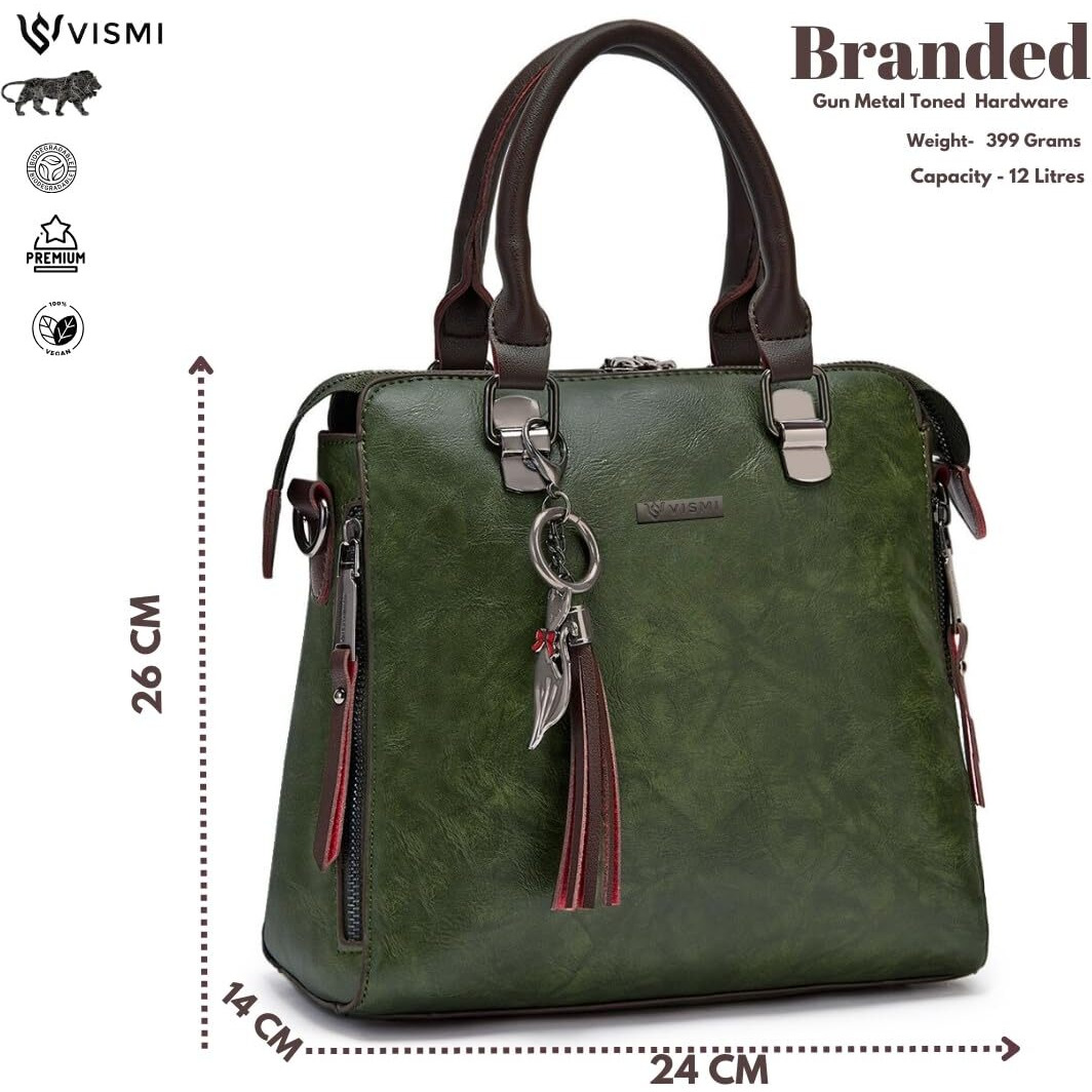 VISMIINTREND Green Leather Sling Satchel Handbag for Women & Girls| Casual Shoulder Bag for Travel, Office, College | Side Purse for Birthday, Anniversary Gift for Wife/Mother & Rakhi Gifts for Sister