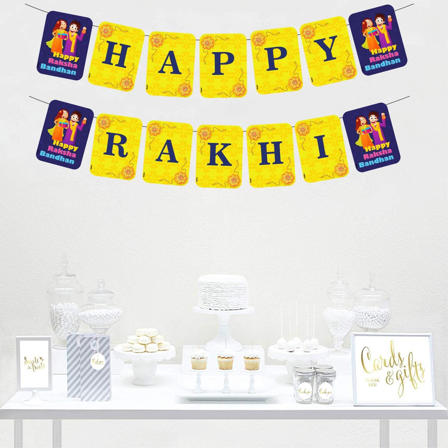 Festiko Raksha Bandhan Photo Booth Props, Banner, Rakhi Combo Deecoration/Rakhi Props for Rakhi Gift for Brother and Sister Props/Happy Rakhi Banner (Raksha Bandhan Decoration Combo_1)