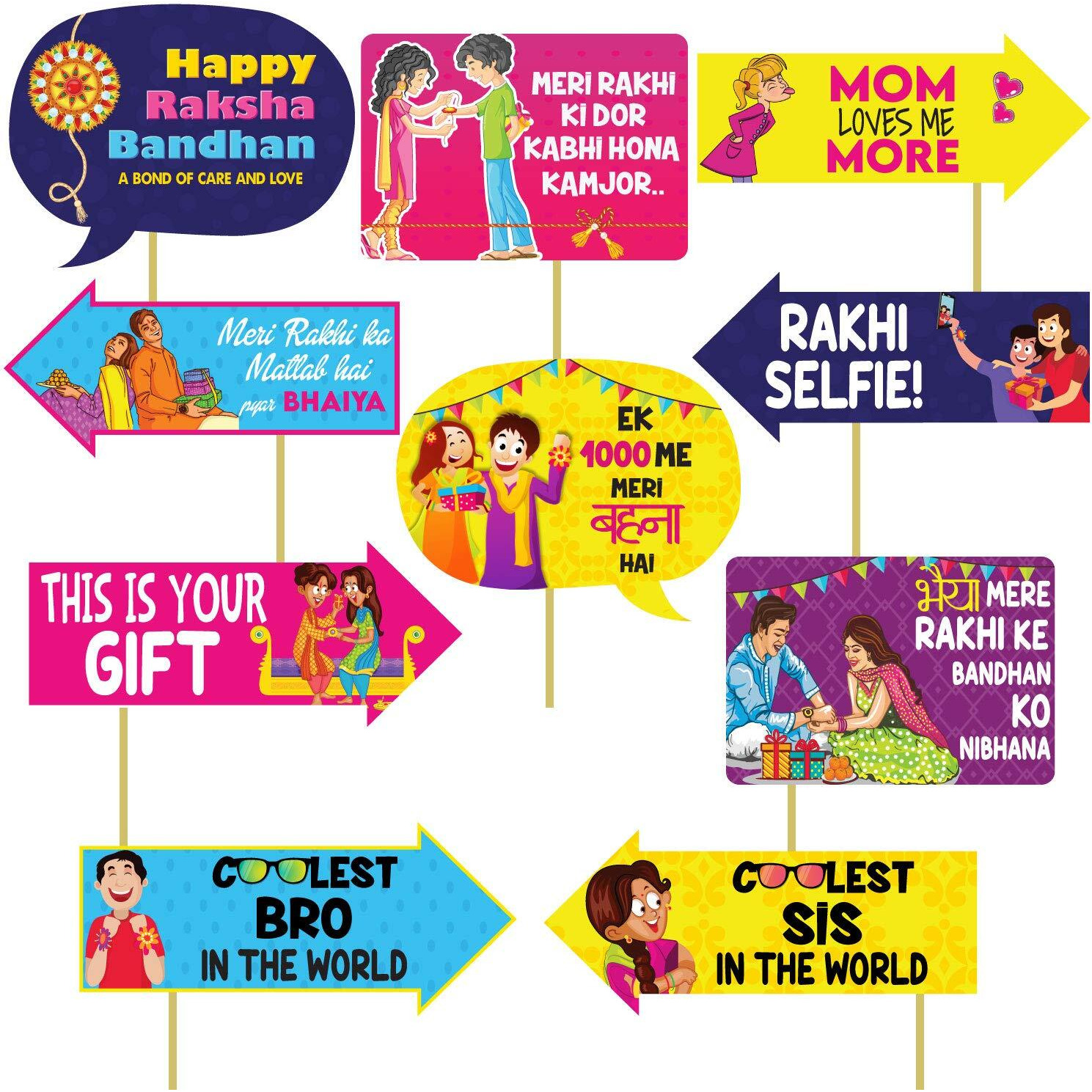 Festiko Raksha Bandhan Photo Booth Props, Banner, Rakhi Combo Deecoration/Rakhi Props for Rakhi Gift for Brother and Sister Props/Happy Rakhi Banner (Raksha Bandhan Decoration Combo_1)