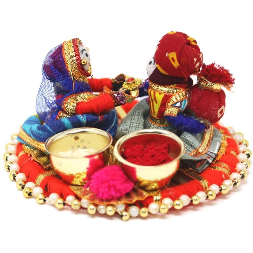 JH Gallery Handmade Dolls Rakhi Roli Kumkum Chawal Holder Home Decorative Gifting Item Chopda For Raksha Bandhan (Pack of 1), Multi-coloured