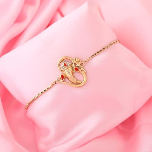 Estele Gold Plated Om Ganesh Rakhi Bracelet With Austrian Crystals For Men & Women