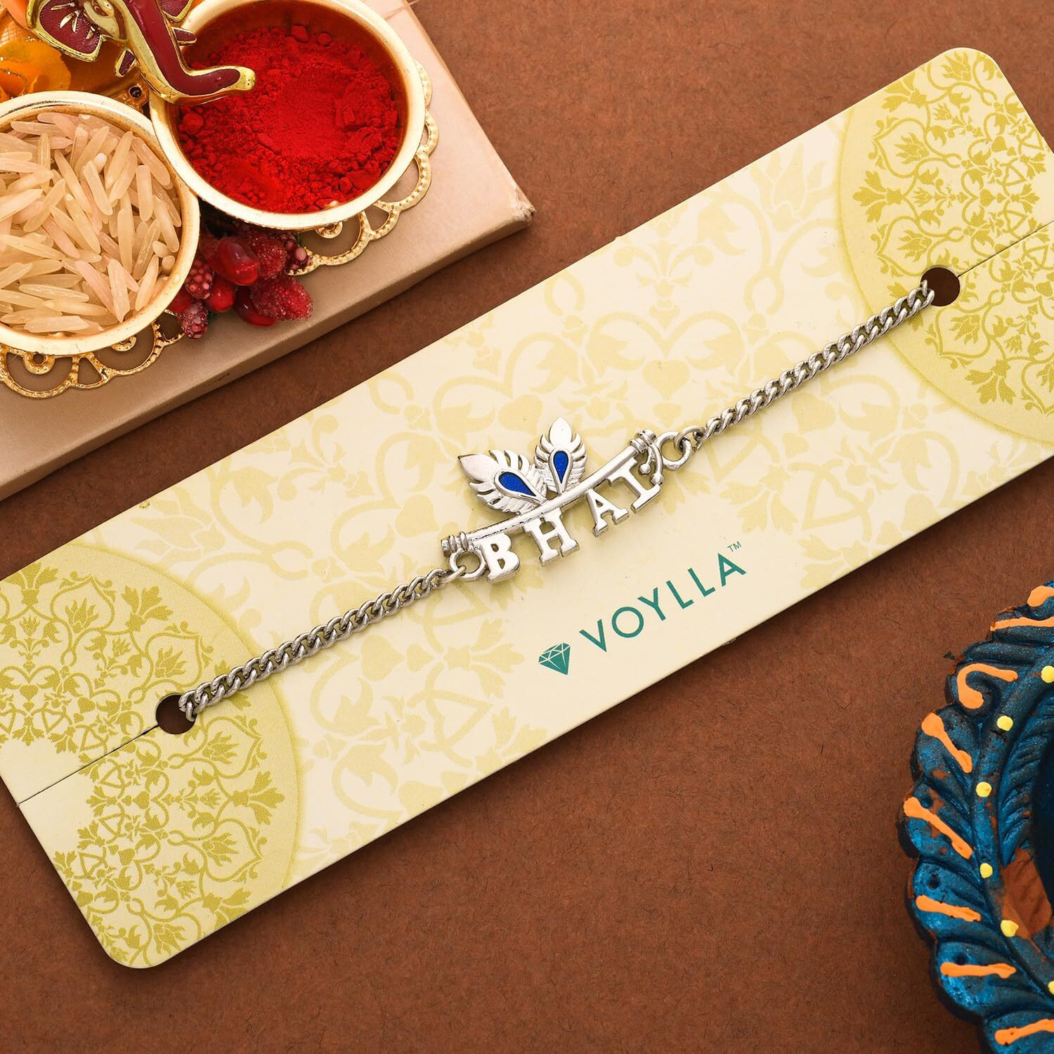 VOYLLA Peacock Feather Motif Bhai Rakhi Bracelet