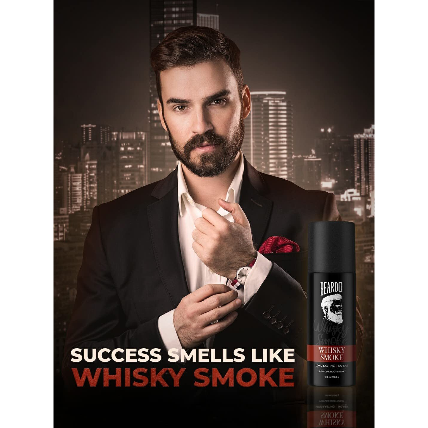 Beardo Whisky Smoke Perfume Body Spray for Men 120ml | Spicy, Woody - Oudh No Gas Deo for Men Long Lasting |Date night Deodorant for Men |Gift for men | Rakhi Gift For Brother | Gift For Friends