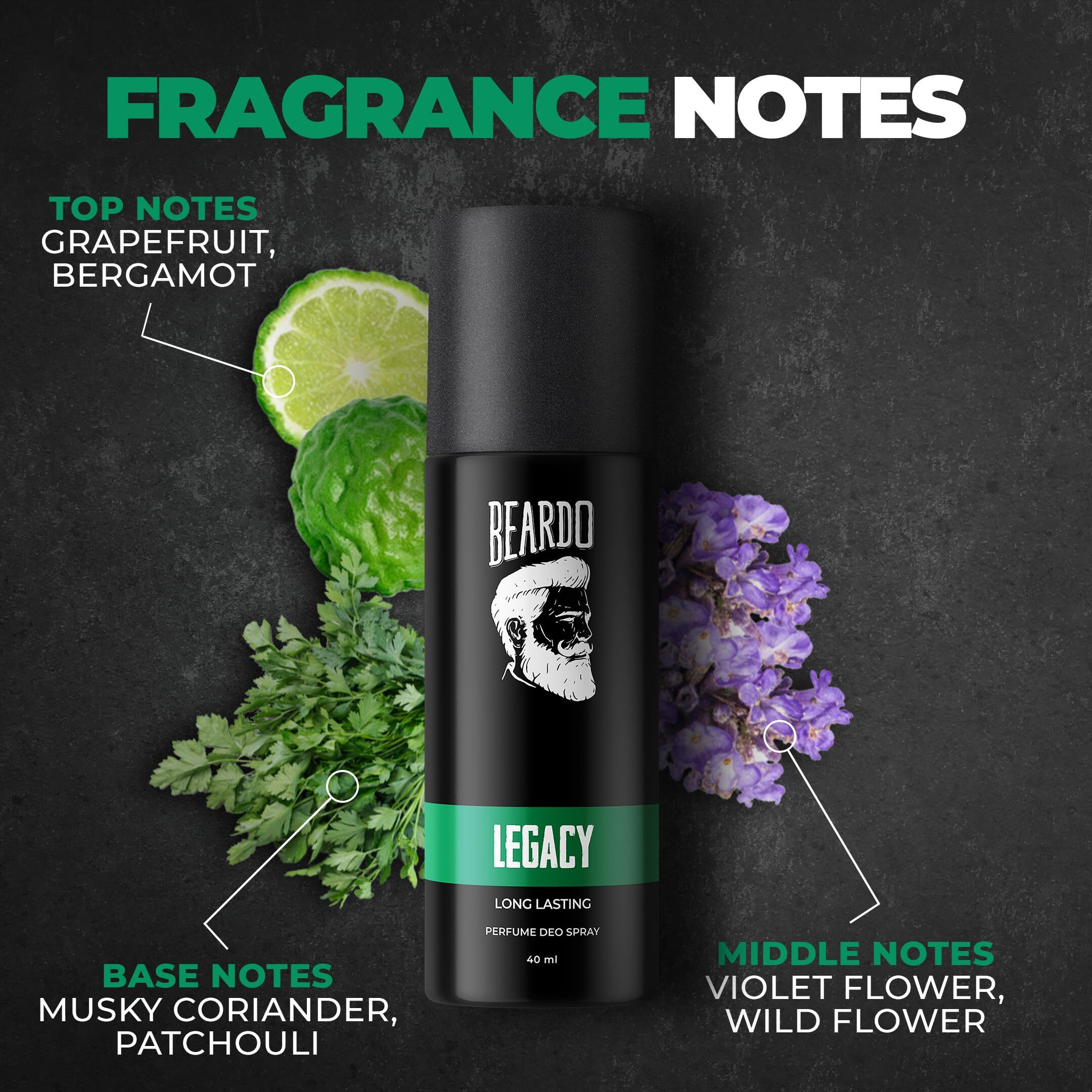 Beardo Legacy Deo Body Spray 40ml | Spicy, Aromatic Fragrance | Long Lasting Freshness | Perfume Body Spray for Men | Premium Deodorant Body Spray | Rakhi Gift For Brother | Gift For Friends