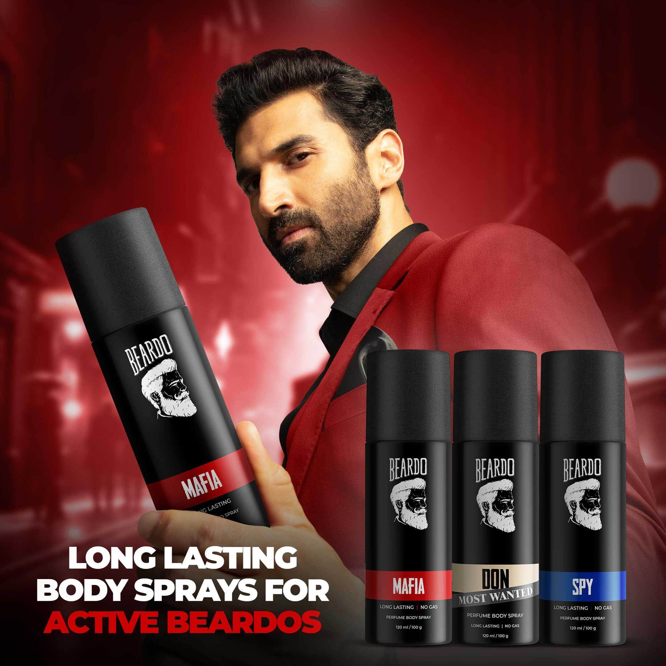Beardo Deodorant Perfume Body Spray Set For Men (120ml x 3) | Spy Deo Aromatic Fresh Scent | Mafia Oriental Woody Notes |Don Most Wanted Citrus Musk Fragrance Rakhi Gift For Brother | Gift For Friends