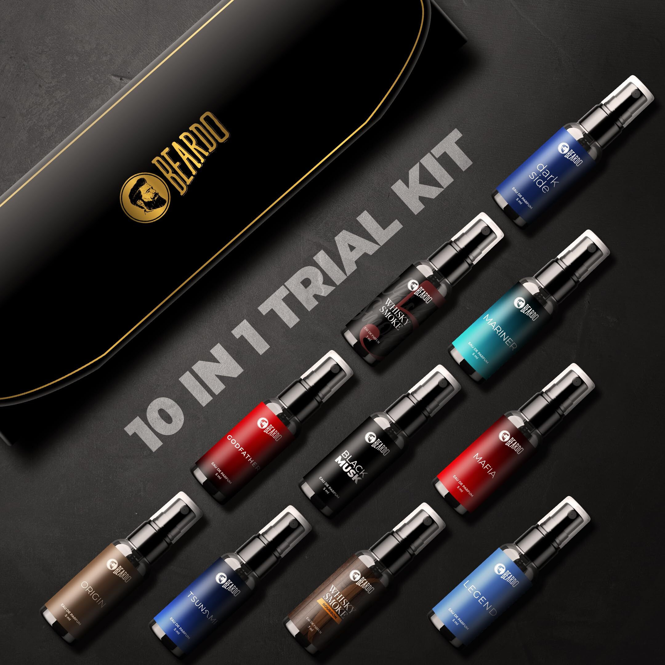 Beardo Mini Perfume Trial Kit, 10 x 5ml | Best Date Night Fragrances for Men | Travel friendly perfume kit for all moods & occasions | Ideal gift for men | Rakhi Gift for Brother | Friendship Day Gift