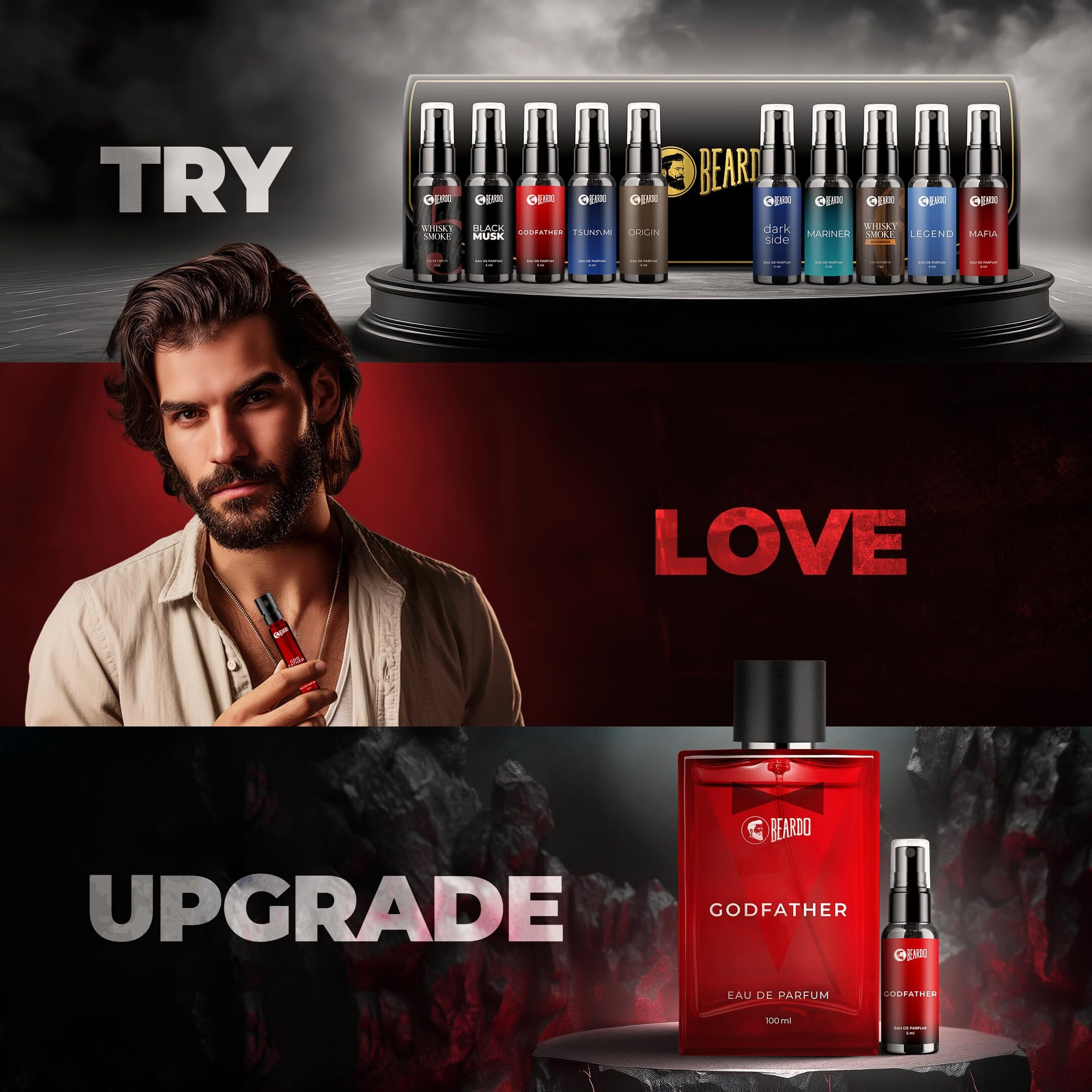 Beardo Mini Perfume Trial Kit, 10 x 5ml | Best Date Night Fragrances for Men | Travel friendly perfume kit for all moods & occasions | Ideal gift for men | Rakhi Gift for Brother | Friendship Day Gift