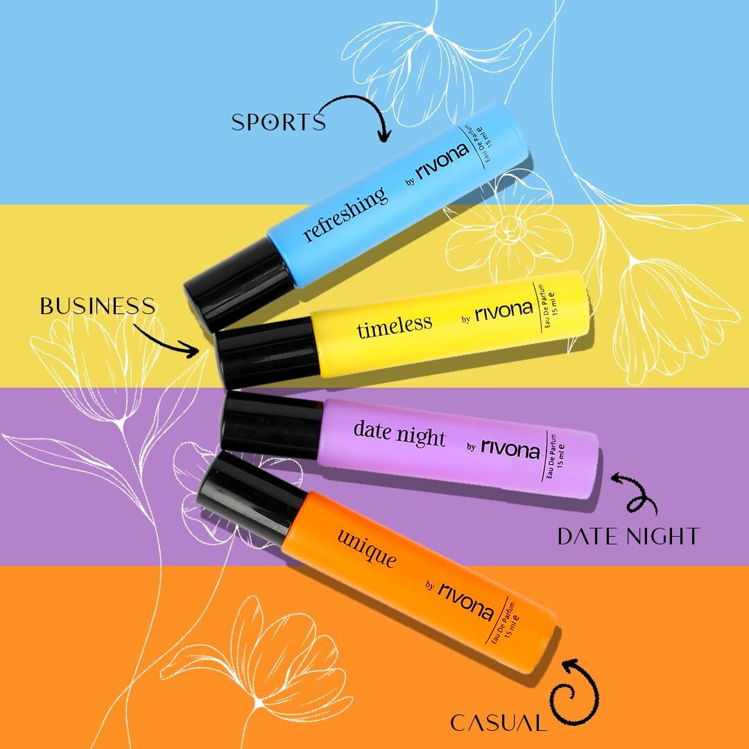 Rivona Versatile Unisex Floral Perfume Gift Set Of 4 X 15Ml For Men & Women| Premium Long-Lasting Fragrance | Rakhi Gift Set For Brother and Sister |Ifra Certified