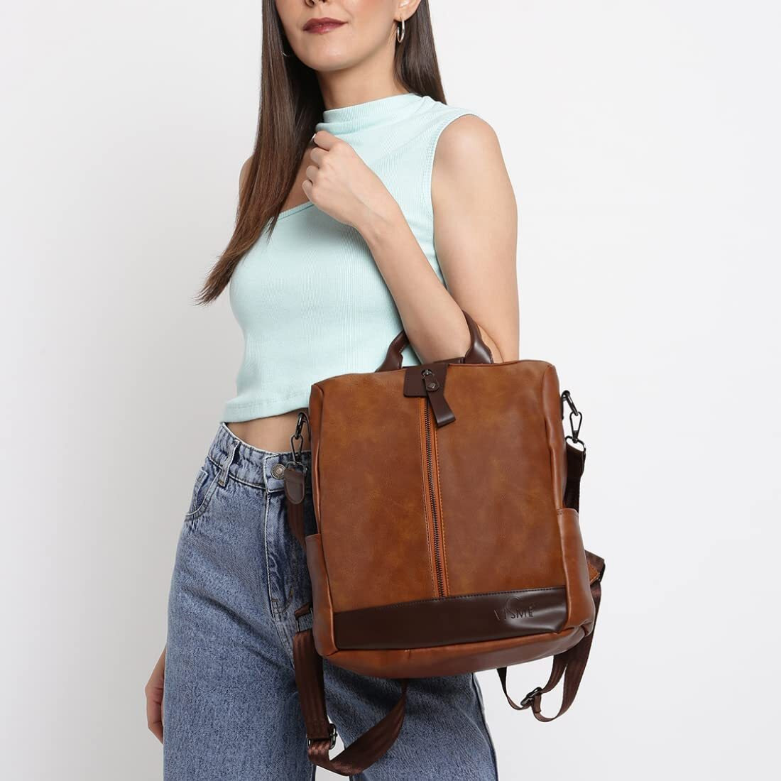 VISMIINTREND Stylish Women Tan Leather Backpack Handbag for Teen Girls | Everyday use Ladies Sling Bag Shoulder Purse for Office, College, Travel, Birthday Gift for Wife| Rakhi Gifts for Sister/Bhabhi