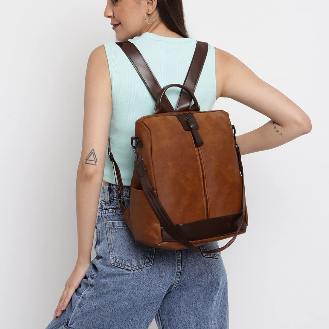 VISMIINTREND Stylish Women Tan Leather Backpack Handbag for Teen Girls | Everyday use Ladies Sling Bag Shoulder Purse for Office, College, Travel, Birthday Gift for Wife| Rakhi Gifts for Sister/Bhabhi