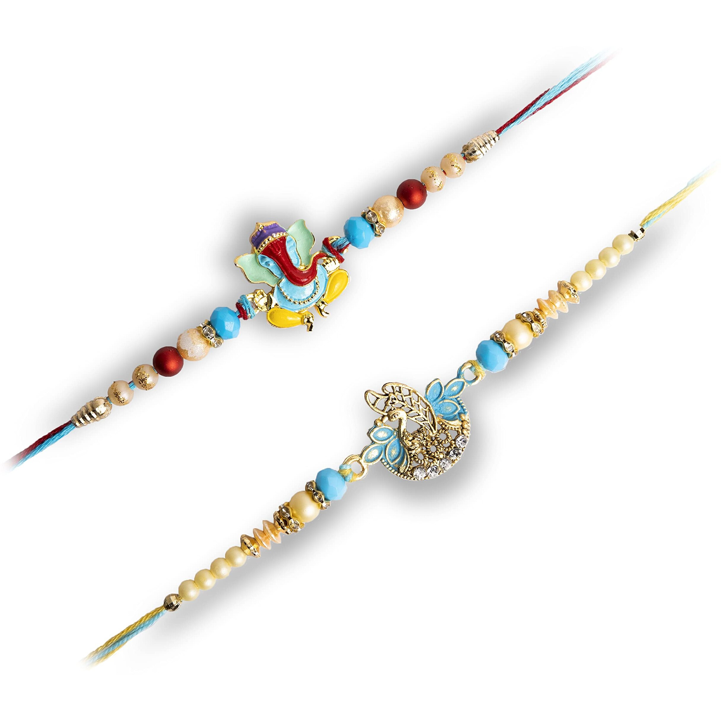 Parag Rakhi Rakhi Combo Beads with Roli & Chawal Rakhi Bracelets for Girls, Boys and Couples, Set of, with Roli & Chawal (3)