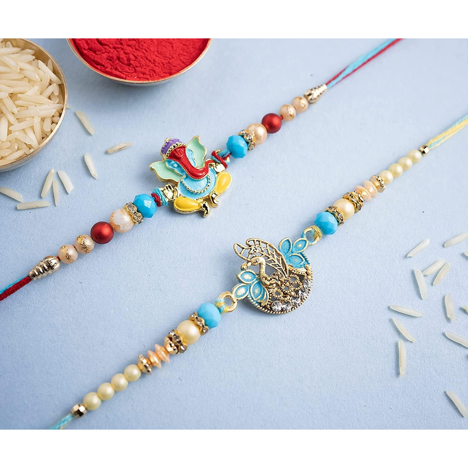 Parag Rakhi Rakhi Combo Beads with Roli & Chawal Rakhi Bracelets for Girls, Boys and Couples, Set of, with Roli & Chawal (3)