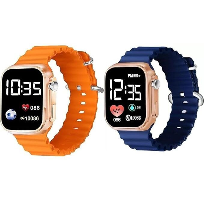 ZOVUTA Digital Dial Waterproof Smart Design LED Display Kids Watch for Boys & Girls, Men and Women, Birthday Gift, Rakhi Gift (Age 4-15 Years) (New-Orange, Nvay Blue)