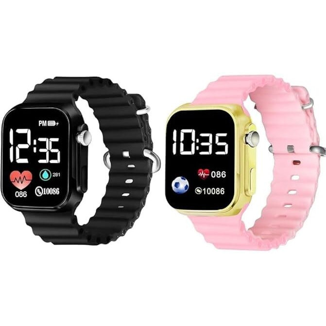 ZOVUTA Digital Dial Waterproof Smart Design LED Display Kids Watch for Boys & Girls, Men and Women, Birthday Gift, Rakhi Gift (Age 4-15 Years) (New- Black, Baby Pink)