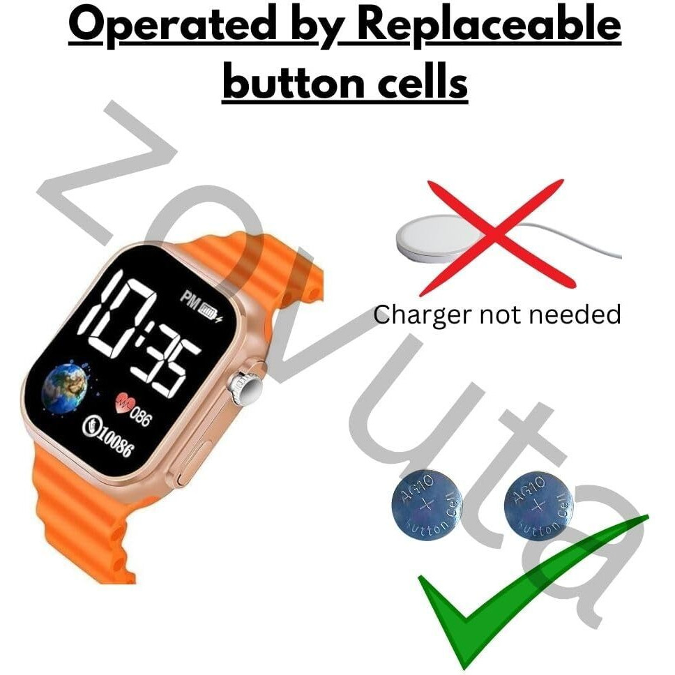 ZOVUTA Silicone Digital Dial Waterproof Smart Design Led Display Kids Watch For Boys & Girls, Men And Women, Birthday Gift, Rakhi Gift (Age 4-15 Years) (Orange-(Pack Of 1))