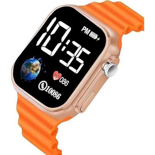 ZOVUTA Silicone Digital Dial Waterproof Smart Design Led Display Kids Watch For Boys & Girls, Men And Women, Birthday Gift, Rakhi Gift (Age 4-15 Years) (Orange-(Pack Of 1))