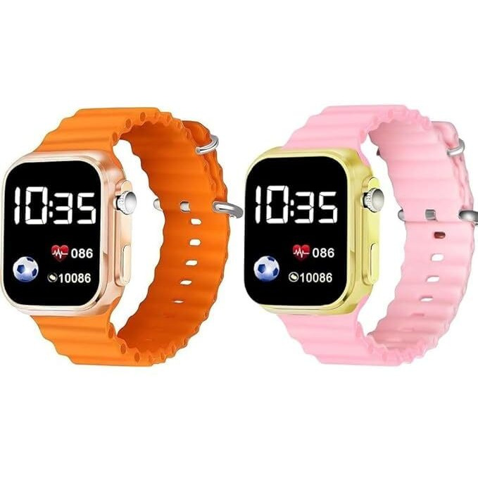 ZOVUTA Digital Dial Waterproof Smart Design LED Display Kids Watch for Boys & Girls, Men and Women, Birthday Gift, Rakhi Gift (Age 4-15 Years) (New- Orange, Baby Pink)