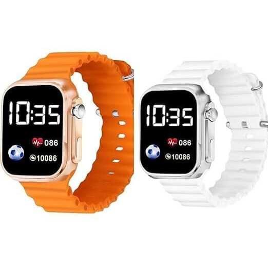 ZOVUTA Digital Dial Waterproof Smart Design LED Display Kids Watch for Boys & Girls, Men and Women, Birthday Gift, Rakhi Gift (Age 4-15 Years) (New-Orange and White)