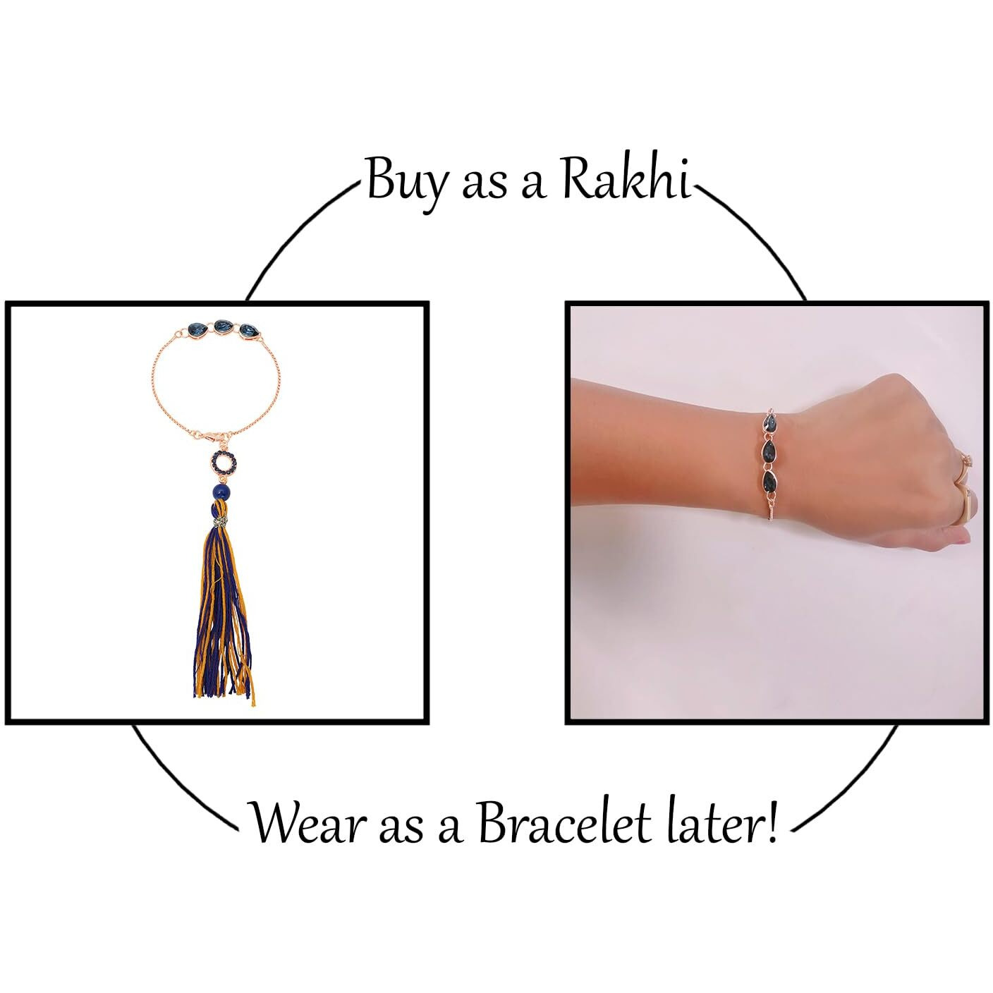 Mahi Water Drop Shape Monatana Blue Crystal Lumba Rakhi for Bhabhi with Tassel (RAL1100674Z) For Women