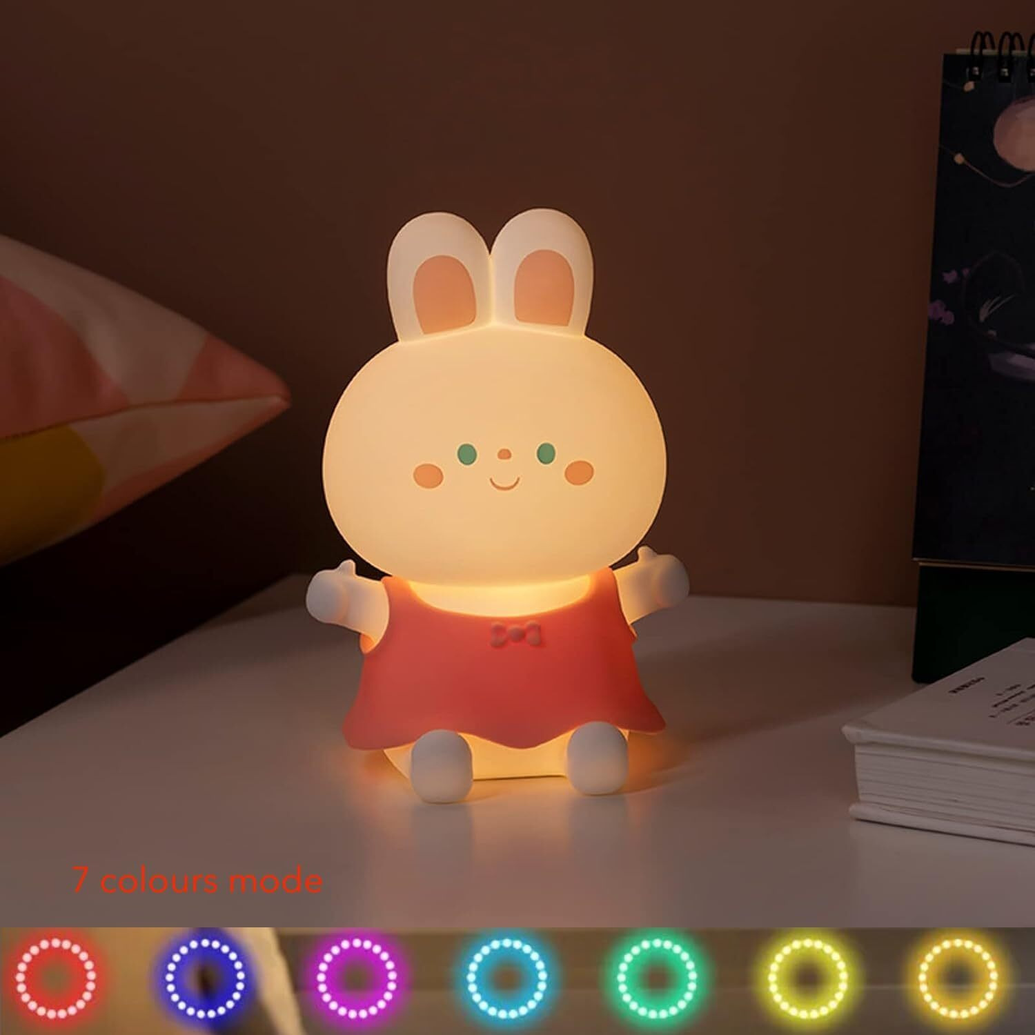 NYRWANA Night Lamp for Bedroom, Cute Lamp, Night Lamp for Kids, Silicone Lamp, Cute Night Lamp, Birthday Gifts, Lamp for Kids, Light Lamp, Rakhi for Brother, Rechargeable, Rabbit Lamp (Multicolor)