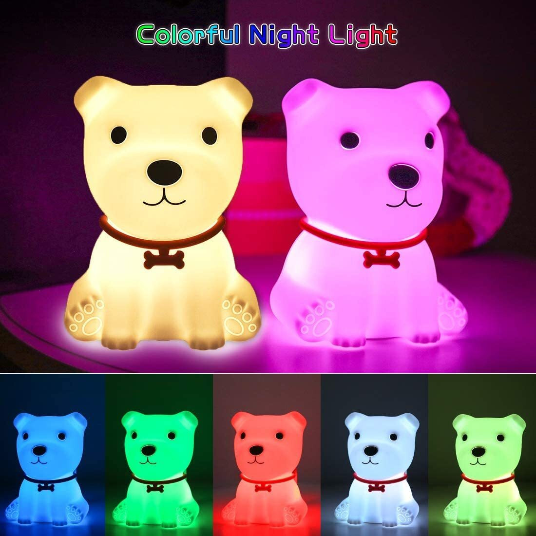 NYRWANA Night Lamp for Bedroom, Cute Lamp, Night Lamp for Kids, Silicone Lamp, Cute Night Lamp, Birthday Gifts, Lamp for Kids, Light Lamp, Rakhi for Brother, Rechargeable, Dog Lamp (Multicolor)