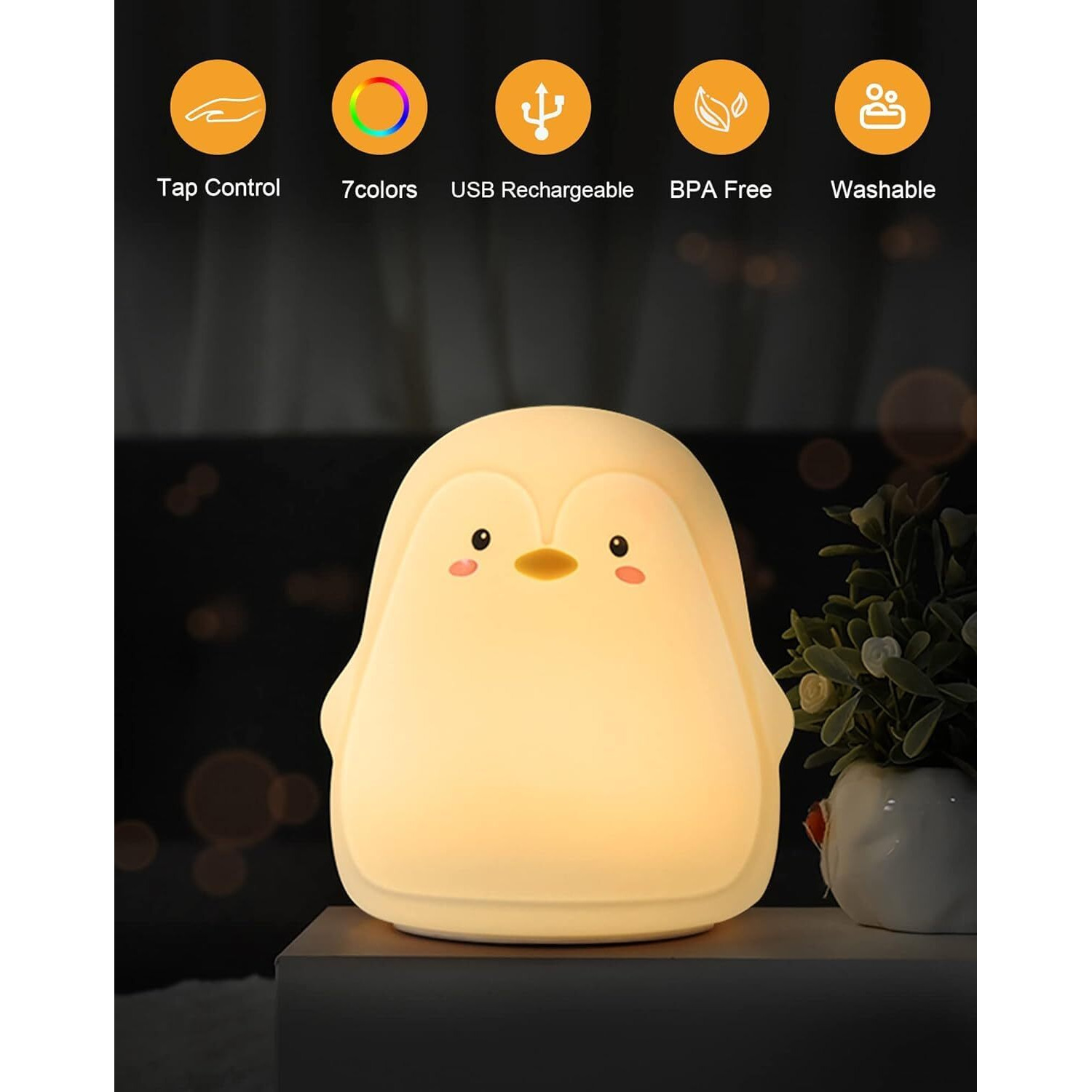 NYRWANA Night Lamp for Bedroom, Cute Lamp, Night Lamp for Kids, Silicone Lamp, Cute Night Lamp, Birthday Gifts, Lamp for Kids, Light Lamp, Rakhi for Brother, Rechargeable, Penguin Lamp (Multicolor)