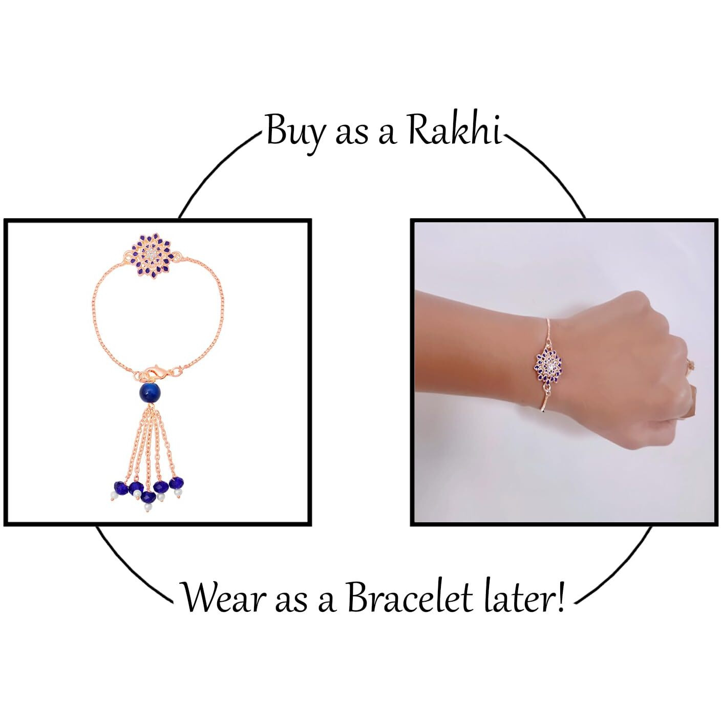 Mahi Blue Meena Work Enamel Floral Lumba Rakhi for Bhabhi (RAL1100678Z)