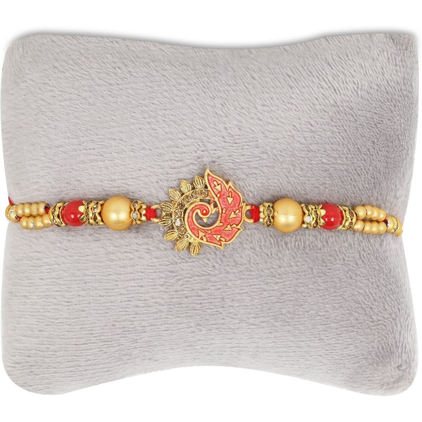 Riddhika Ventures Stylish Peacock Feather and Kundan Rakhi with Roli Chawal and Greeting Card (K4)