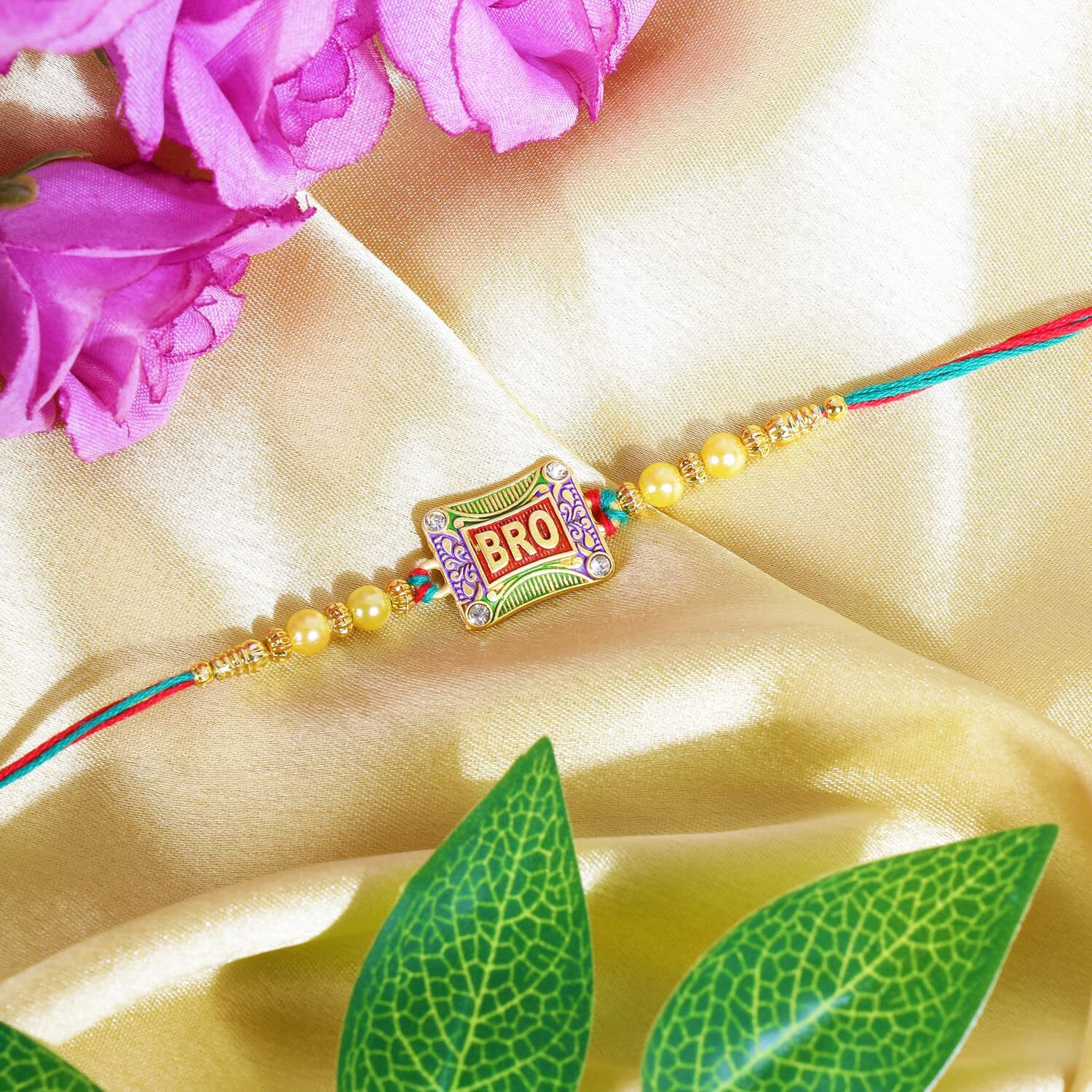 Riddhika Ventures Stunning Gold Plated Designer Brothers Rakhi with Roli Chawal and Greeting Card (P6)