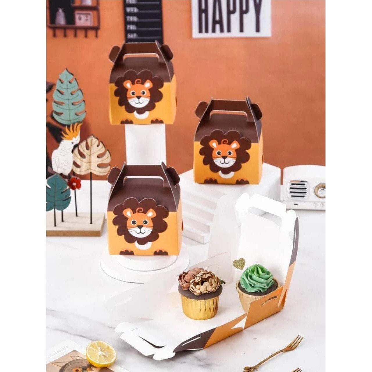 SATYAM KRAFT 20 Pcs Lion Printed Decorative Folding Storage Box for Return Gift, Rakshabandhan, Birthday, Return Gift, Rakhi box, Brother-sister Gift, Cardboard Boxes Perfect for Packing Chocolate, Dry Fruits and Invitations in Gifting