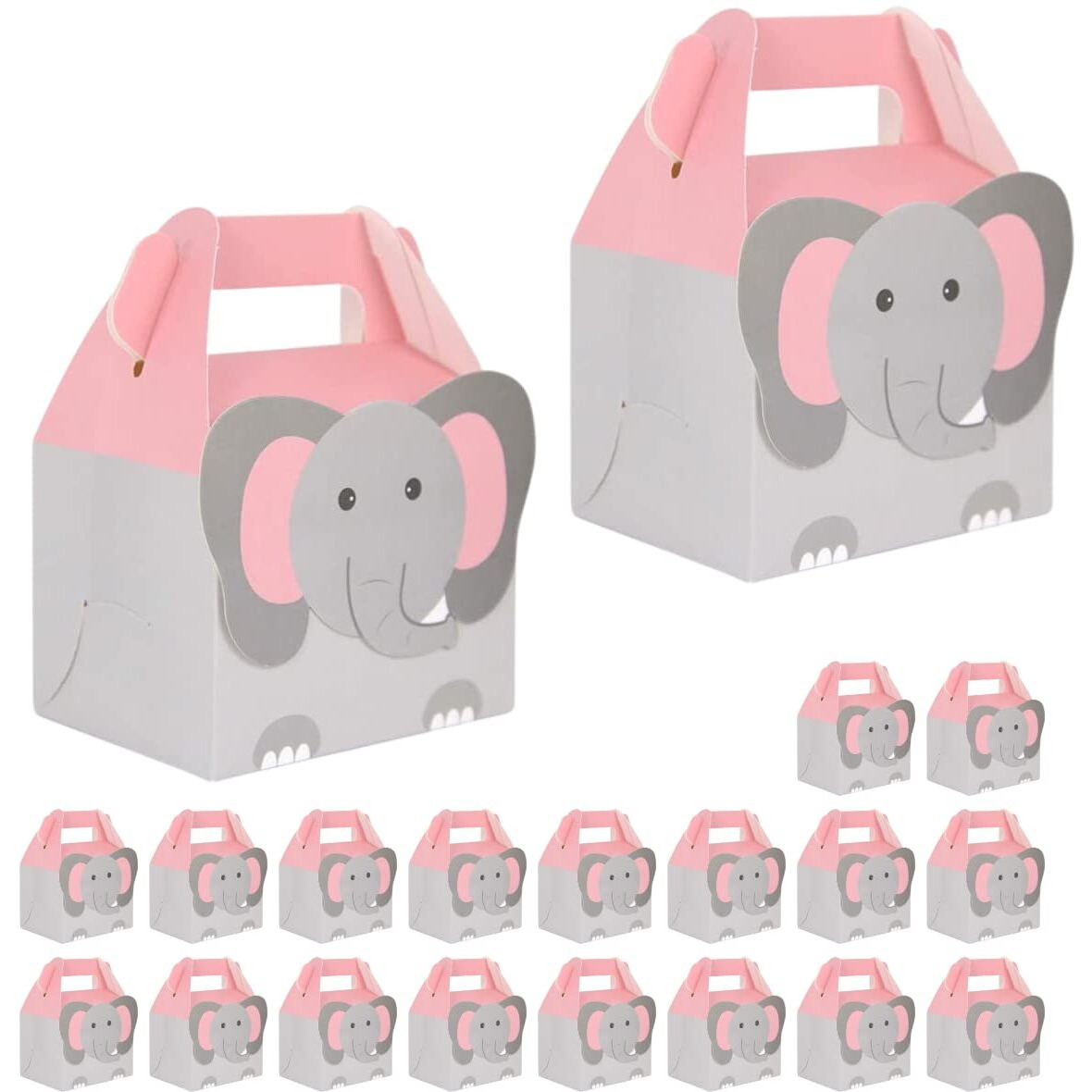 SATYAM KRAFT 20 Pcs Gift Boxes Elephant Printed Decorative Folding Storage Box for Return Gift, Rakshabandhan, Birthday, Rakhi box, Brother-sister Gift- Cardboard Boxes(pack of 20)(Grey and Pink)