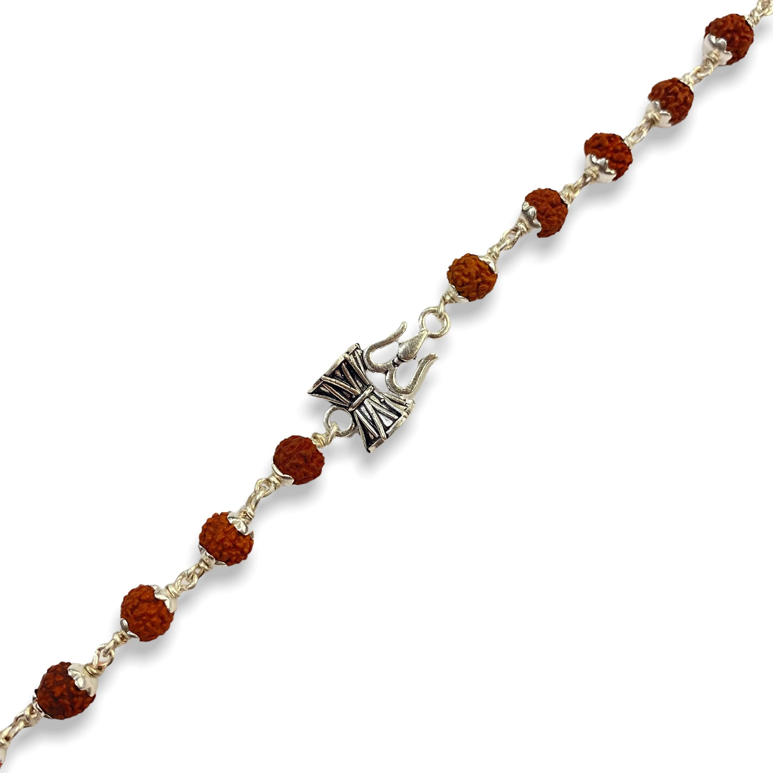 Hem Jewels Pure Silver Rudraksh Bracelet Rakhi with Damru and Trishul for Brother | Silver Rakhi for Brother | Silver Bracelet for Boys and Men (HJ_RKH50x2)