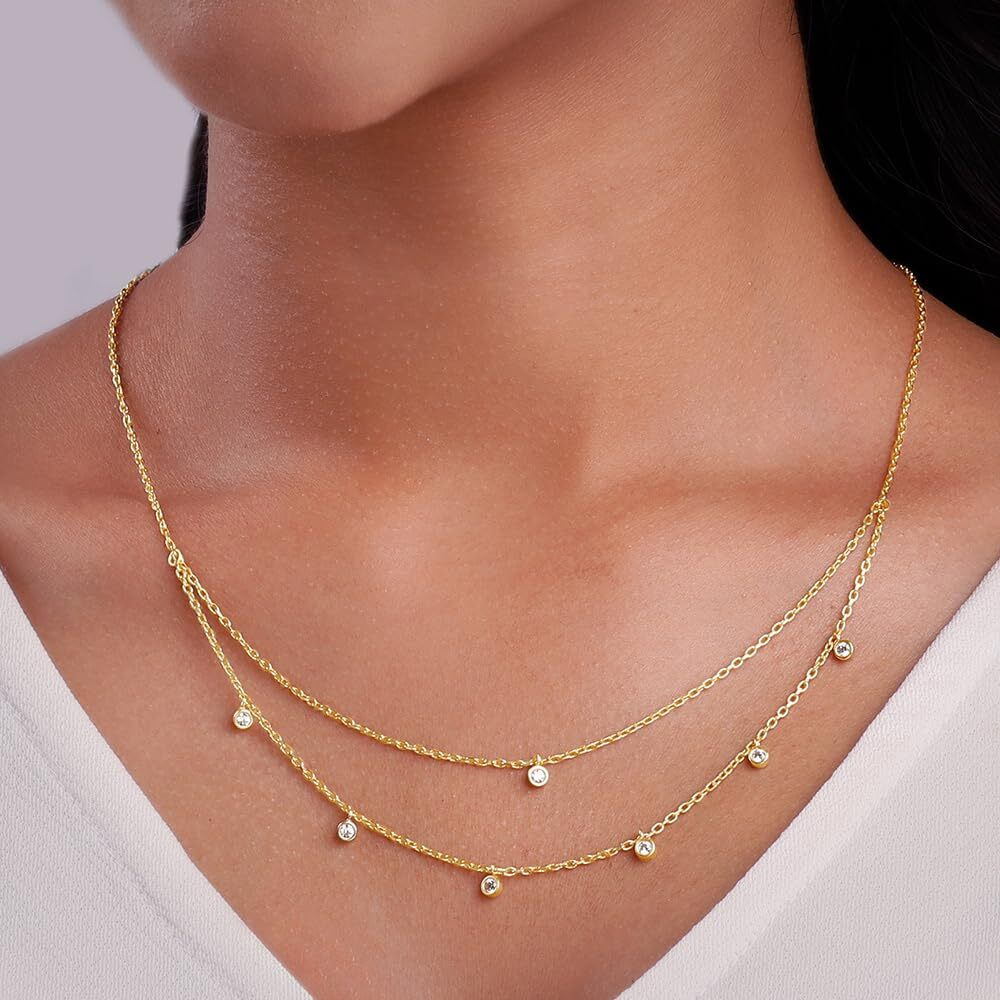 GIVA 925 Silver Golden Dual Layer Zircon Necklace|Gifts For Girlfriend,Rakhi Rakshabandhan Gift For Sister Bhabhi,Gifts For Women&Girls|With Certificate Of Authenticity And 925 Stamp|6 Month Warranty