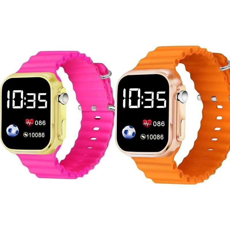 ZOVUTA Digital Dial Waterproof Smart Design LED Display Kids Watch for Boys & Girls, Men and Women, Birthday Gift, Rakhi Gift (Age 4-15 Years) (Ultra Pink & Orange) - Pack of 2