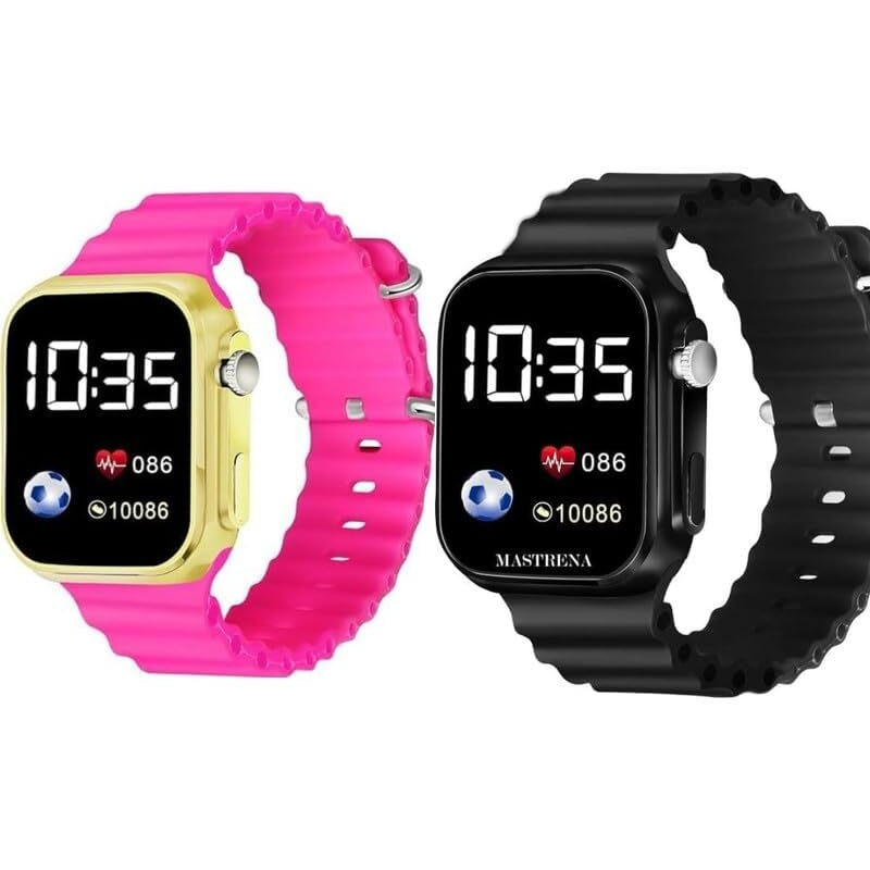 ZOVUTA Digital Dial Waterproof Smart Design LED Display Kids Watch for Boys & Girls, Men and Women, Birthday Gift, Rakhi Gift (Age 4-15 Years) (Ultra Pink & Black) - Pack of 2