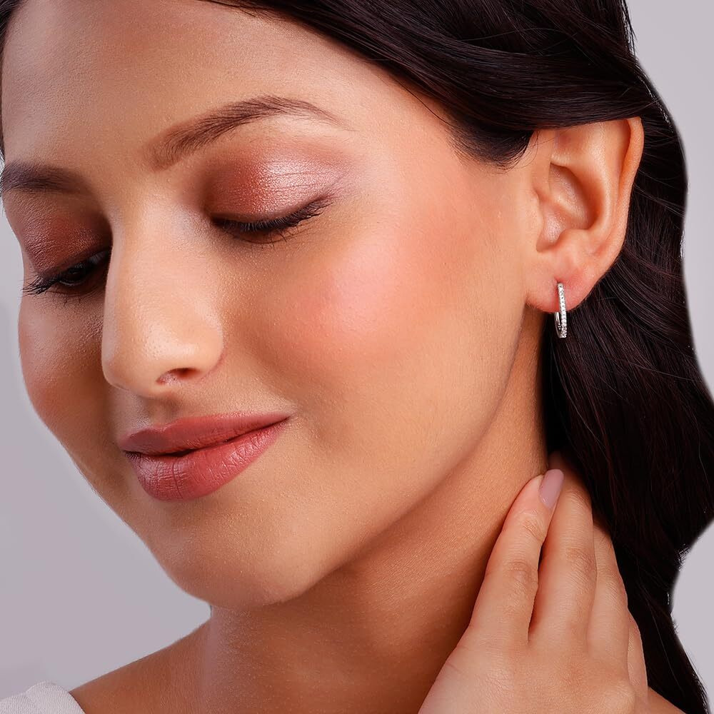 GIVA 925 Silver Zircon Twinkling Hoop Earrings|Gifts For Girlfriend,Rakhi Rakshabandhan Gift For Sister Bhabhi,Gifts For Women & Girls|With Certificate Of Authenticity And 925 Stamp|6 Month Warranty*