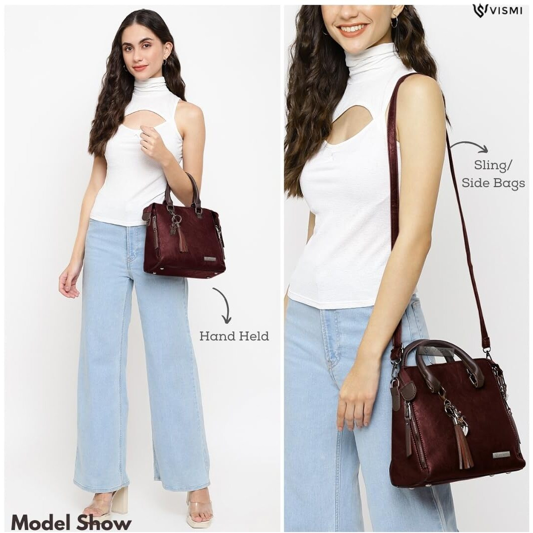 VISMIINTREND Wine Leather Sling Satchel Handbag for Women & Girls| Casual Shoulder Bags for Travel, Office, College | Side Purse for Birthday, Anniversary Gift for Wife/Mother & Rakhi Gifts for Sister